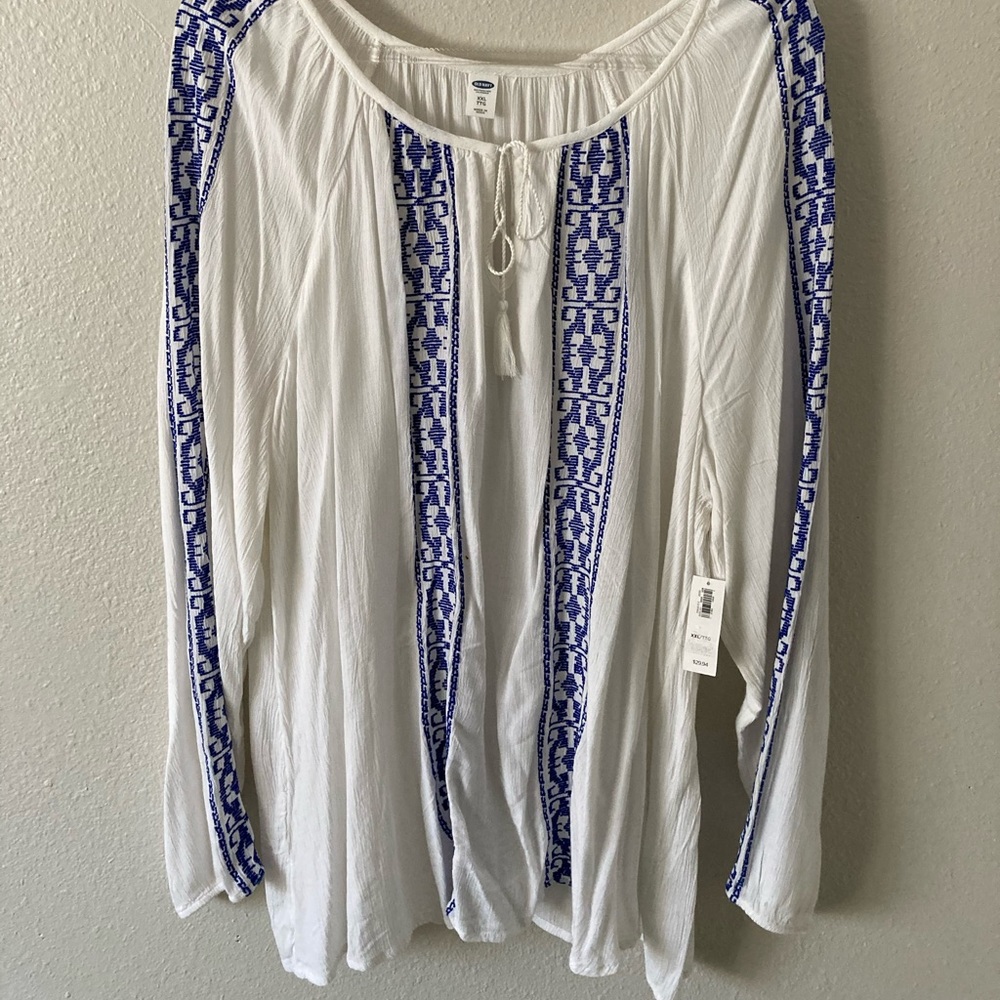 Old Navy White Blouse with Blue Accents